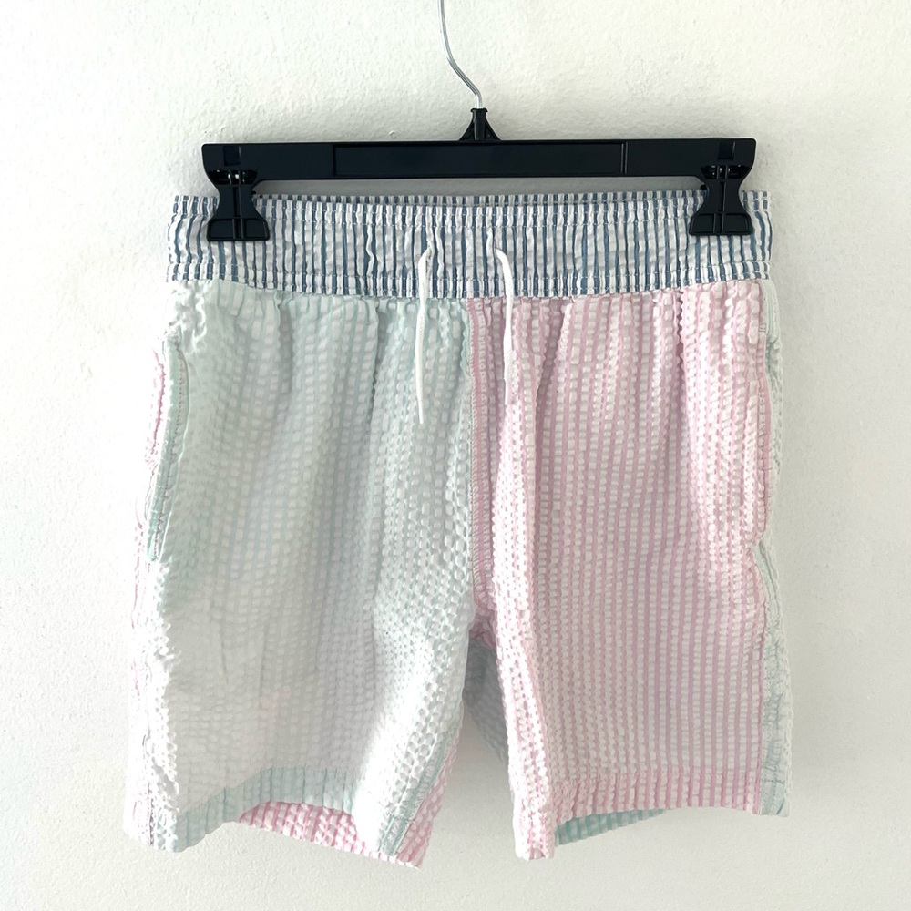 Crewcuts Striped Seersucker Swin Trunks, Size: 16
